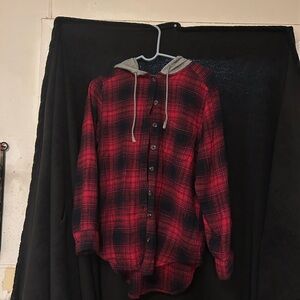 SO Red and Black Plaid Hoodie